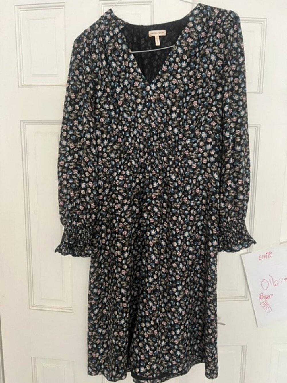 Rebecca Taylor Winter Floral Hammered Silk Long Sleeved Dress, Size 10